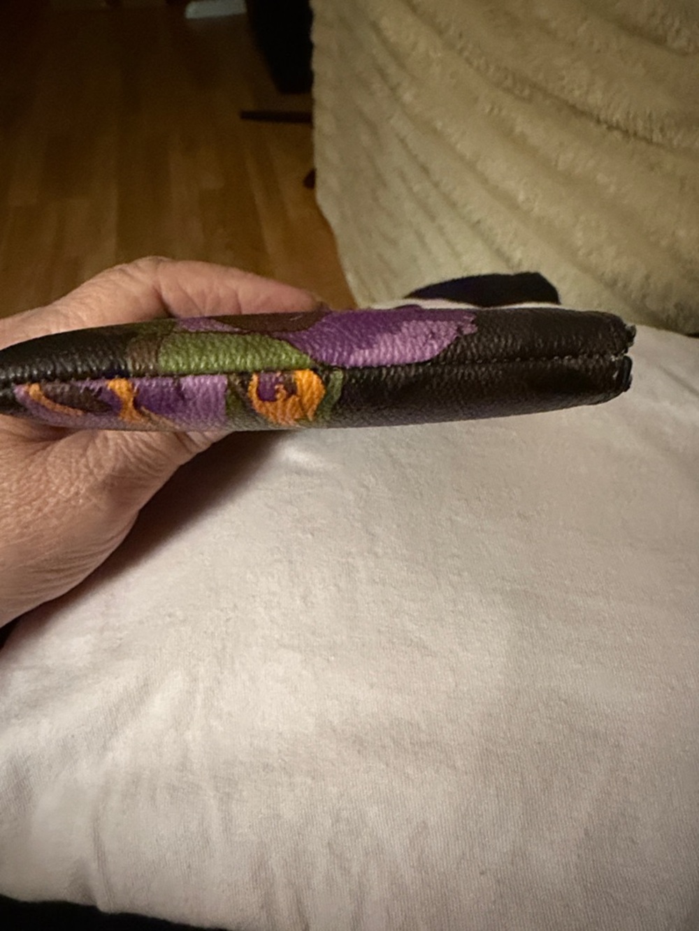 Coach Brown Signature Floral Wristlet with Purple & Orange Accents - Picture 5 of 9